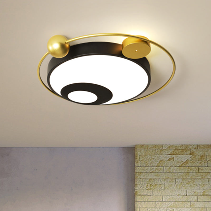 Modern Vintage Metal Flushmount Led Lighting In Warm Light With Diffuser - Square/Round Black/White