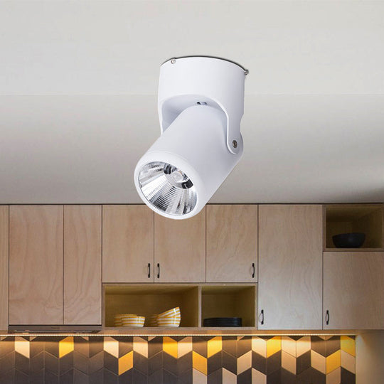 Stylish Mini Semi Flush Led Ceiling Light With Rotatable Metal Cylinder Shade In Black/White For