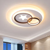Contemporary Led Indoor Flush Lamp - White Circles Mount Lighting With Star Design Warm/White