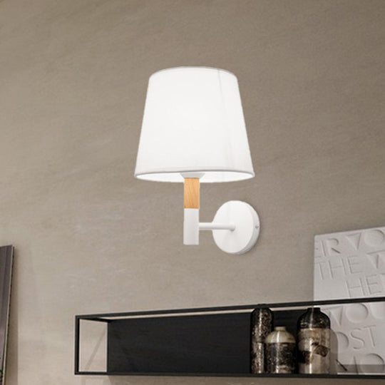 Modern Tapered Wall Sconce Light - 1 Head Fabric For Bedroom Black/White