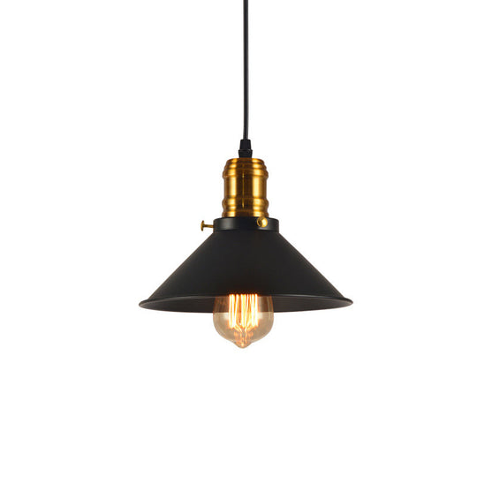 Industrial Tapered Pendant Light - 8.5’/10’/12’ Wide 1-Light Metal Hanging Lamp In Black For