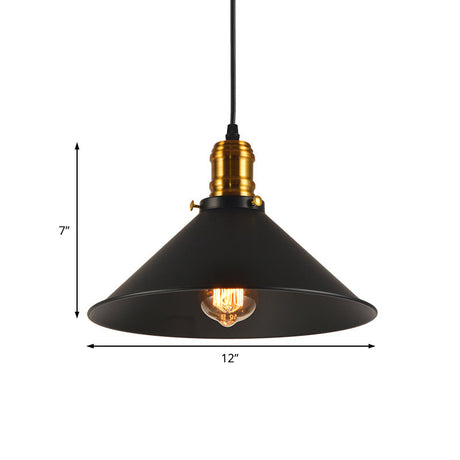 Industrial Tapered Pendant Light - 8.5/10/12 Wide 1-Light Metal Hanging Lamp In Black For
