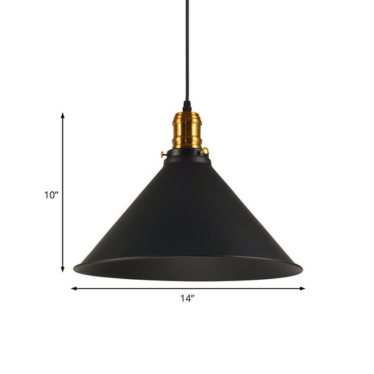 Industrial Tapered Pendant Light - 8.5’/10’/12’ Wide 1-Light Metal Hanging Lamp In Black For