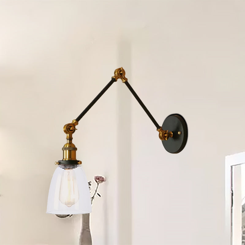 Antique Clear Glass Tapered Beside Sconce Light Fixture - 1 Swing Arm Wall Lamp (Black/Silver/Brass)
