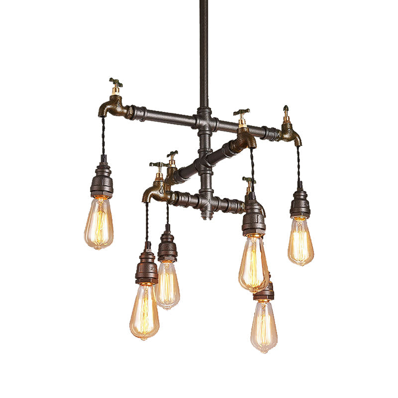 Vintage Black Chandelier Pendant Light With Exposed Bulbs - 2/4/6 Lights