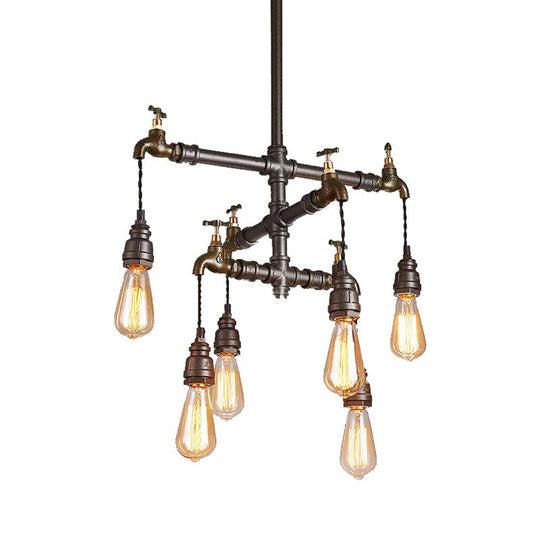 Vintage Black Chandelier Pendant Light With Exposed Bulbs - 2/4/6 Lights