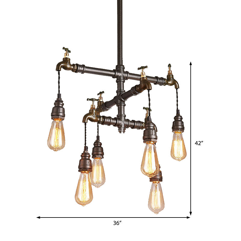 Vintage Black Chandelier Pendant Light With Exposed Bulbs - 2/4/6 Lights