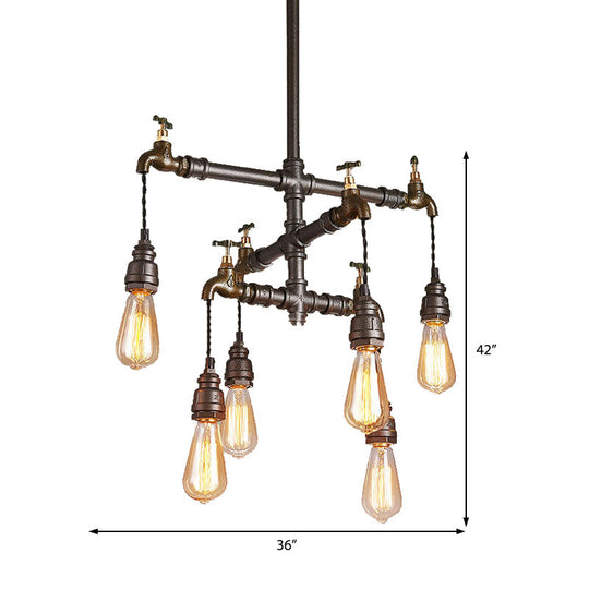 Vintage Black Chandelier Pendant Light With Exposed Bulbs - 2/4/6 Lights