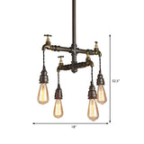 Vintage Metal Chandelier With Black Finish Exposed Bulb Pendant Lamp - 2/4/6 Lights