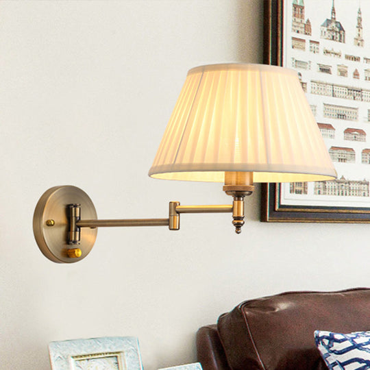 Modern Swing Arm Paper Wall Mount Lamp With Shade - 1 Light White/Beige Sconce For Living Room