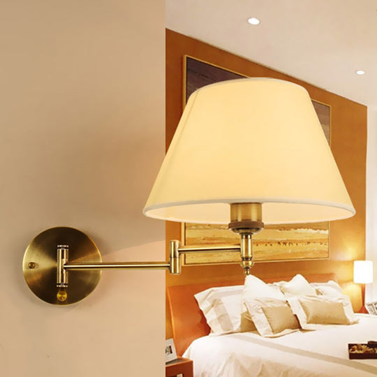 Modern Swing Arm Paper Wall Mount Lamp With Shade - 1 Light White/Beige Sconce For Living Room