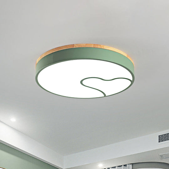 Nordic Led Flush Light With Metal Round Shade - Green/Grey/White Ceiling Lamp In Warm/White