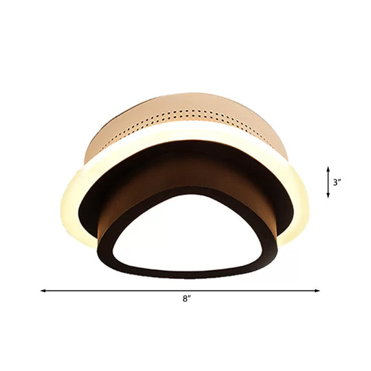 Modern Led Flush Ceiling Lamp In Black/White - Round Square Or Triangle Acrylic Design For Corridor