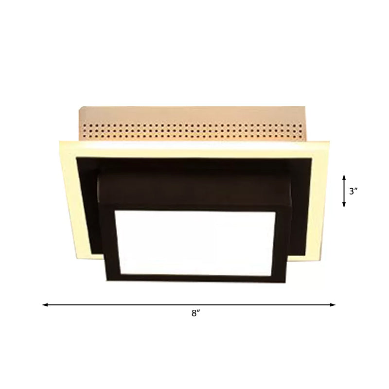 Modern Led Flush Ceiling Lamp In Black/White - Round Square Or Triangle Acrylic Design For Corridor