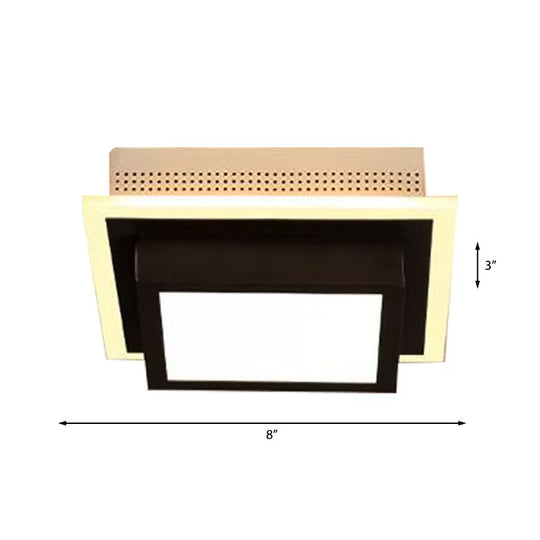 Modern Led Flush Ceiling Lamp In Black/White - Round Square Or Triangle Acrylic Design For Corridor