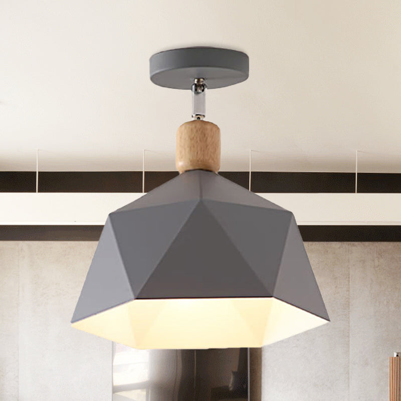 Sleek Metal Diamond Semi - Flush Mount Light – Gray/White/Green Macaron Design 1 Ceiling Fixture