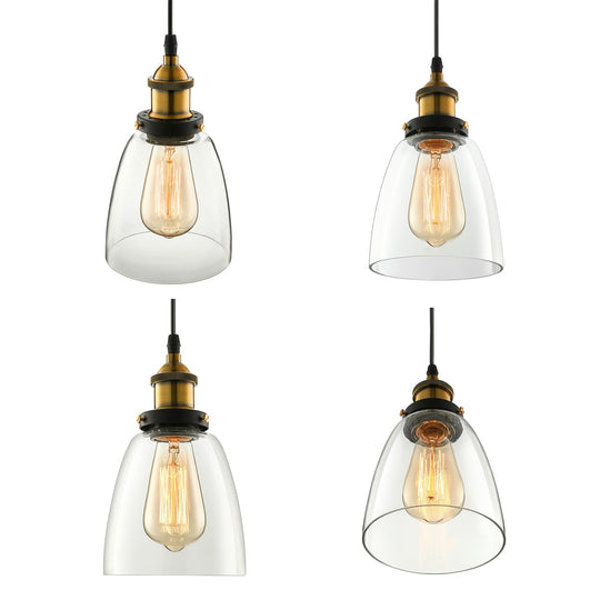 Wide Cone Pendant Light - Industrial Grey/Brown/Clear Glass Hang Lamp 5.5’/7’ Bronze