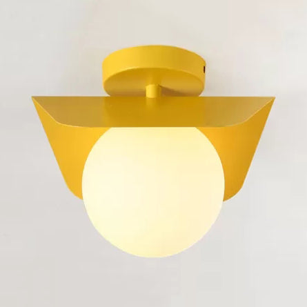 Macaron Loft Flush Mount Light: Orb Shade Frosted Glass 1-Bulb Ceiling Fixture For Hallway Yellow