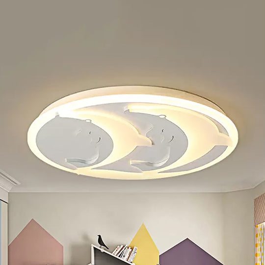 Kid’s Room Dolphin Led Flush Ceiling Light In White / 16’