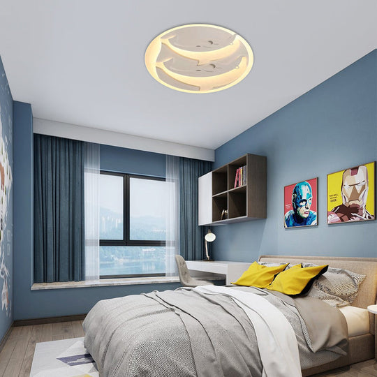 Kid’s Room Dolphin Led Flush Ceiling Light In White