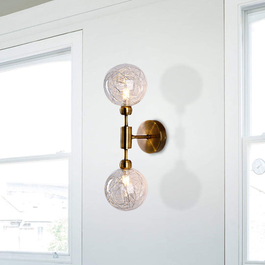 Vintage Clear Glass Wall Sconce Lighting With 1/2 Lights Orb Black/Gold Fixture 2 / Gold