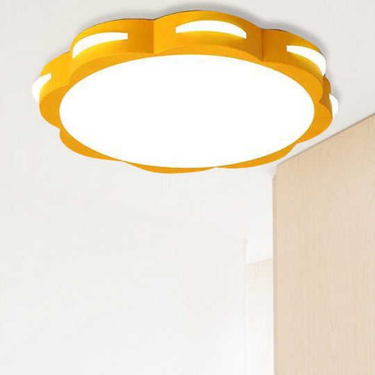 Flush Mount Macaron Led Ceiling Light With Acrylic Floral Shade - Ideal For Girls Bedroom