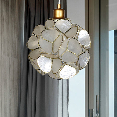 Modern Shell Pendant Light - Globe Suspension White/Beige 1-Light
