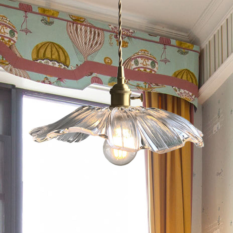 Lotus Leaf Pendant Light - Modern Style Transparent Glass 1-Light Hanging Lamp For Balcony