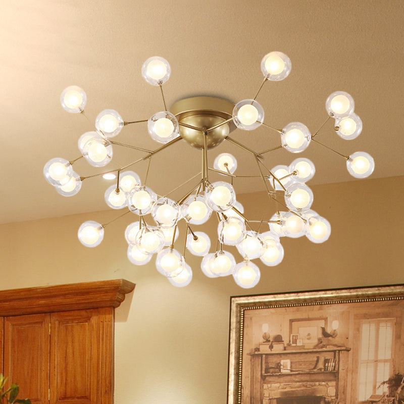 Romantic Gold Plant Semi Ceiling Mount Light For Hotels - Multi - Head Metal Glass Lamp