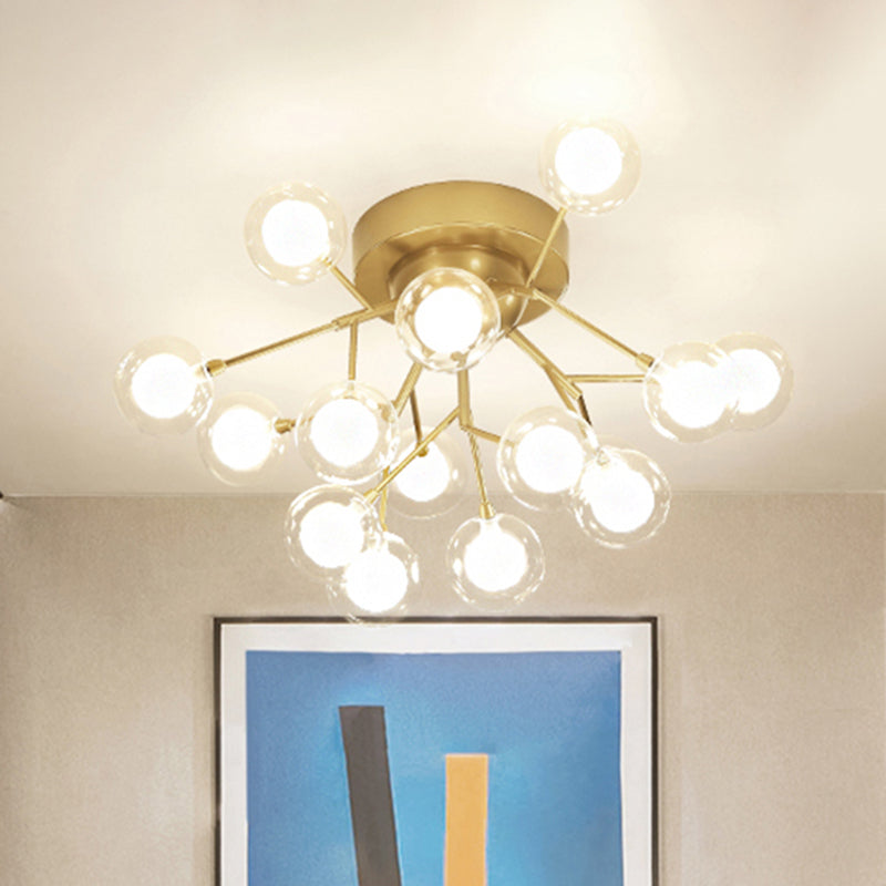 Romantic Gold Plant Semi Ceiling Mount Light For Hotels - Multi - Head Metal Glass Lamp 15 /