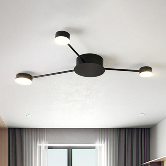 Modern Black Semi Flush Ceiling Light For Child’s Bedroom With Drum Shade