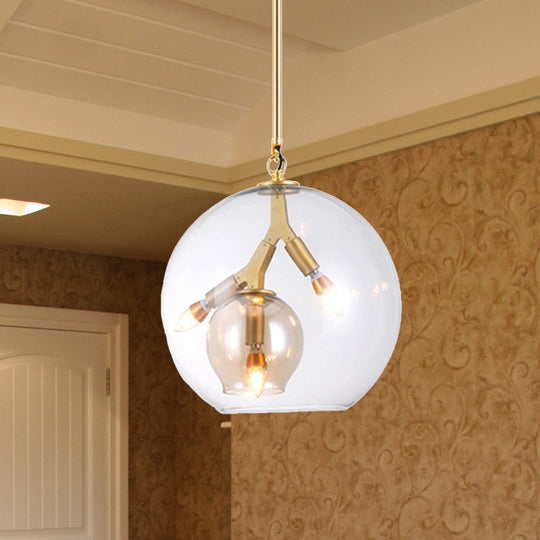 Modern Amber/Clear Glass Dining Room Chandelier With Triple Lights