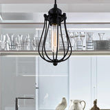 Caged Metal Pendant Light - Industrial Hanging Lamp With Teardrop Shade In Brass/White/Black Black