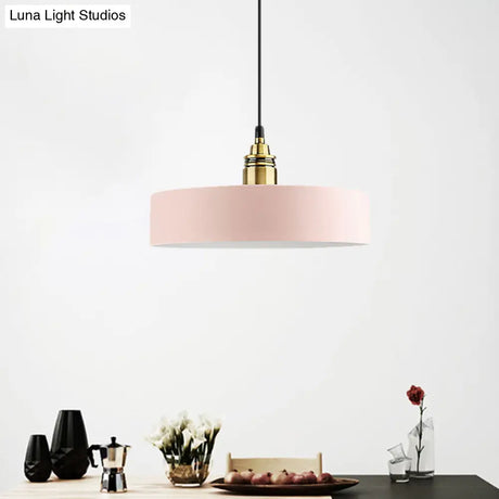 5’/12’ Wide Round Pendant Lamp Macaron Loft Metal Lighting With Brass Socket For Corridor