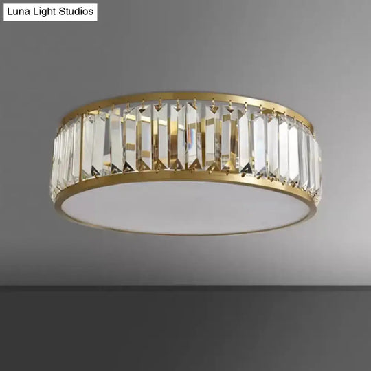Gold Crystal Drum Flush Mount Lamp: Simplicity 3/4/5 Bulbs Bedroom Ceiling Light Width Options