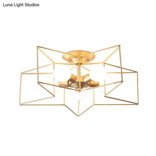 5-Bulb Iron Star Semi Flush Mount Ceiling Light For Simple Living Room Decor