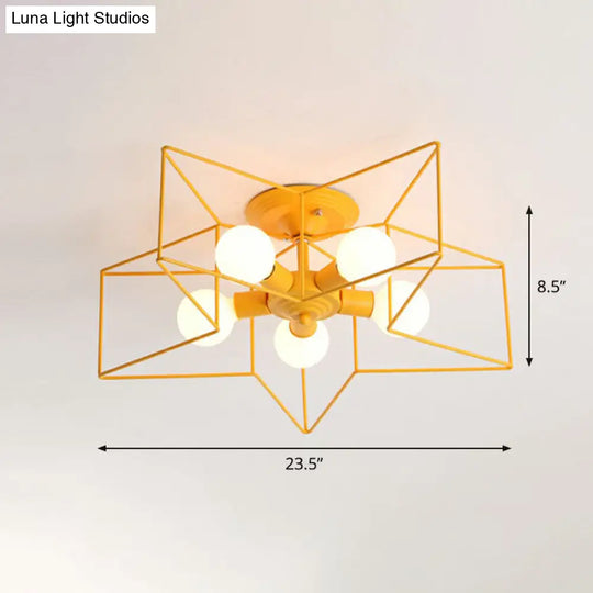 5 - Bulb Iron Star Semi Flush Mount Ceiling Light For Simple Living Room Decor Yellow