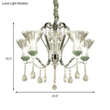 5 Bulb Modern Chandelier With Green Glass And Crystal Pendant Lighting
