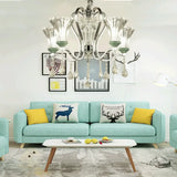 5 Bulb Modern Chandelier With Green Glass And Crystal Pendant Lighting