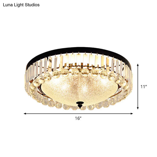 5 - Bulb Textured Glass Dome Flush Mount Light In Black With Crystal Accent