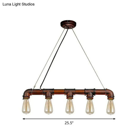 5-Head Steampunk Island Pendant Light With Straight Pipes And Rustic Charm