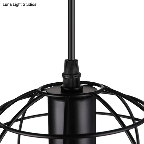 5-Head Vintage Caged Pendant Lighting With Unique Shades - Black Iron Ceiling Fixture For Table