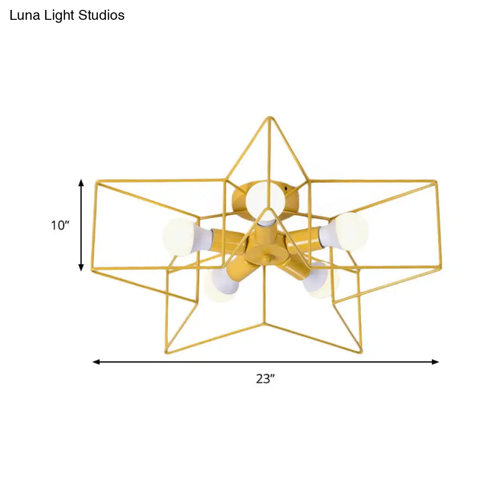 5-Light Industrial Ceiling Lamp For Kids Bedroom With Star Cage Design