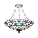 5-Light Stained Glass Dome Semi Flush Ceiling Light In Antique Brass - Tiffany Style For Bedroom
