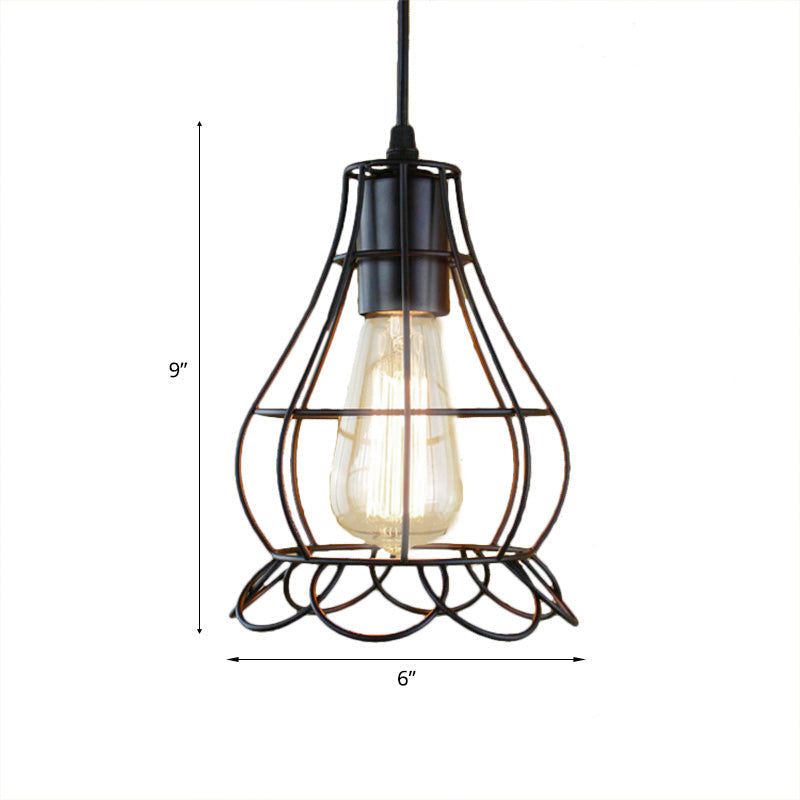 Industrial Metal Pendant Lighting With Height Adjustable Flower Cage Shade - Perfect For Bedroom