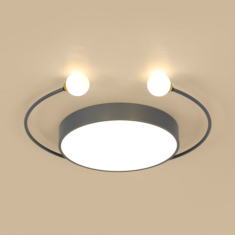 Modern Black/Grey Led Drum Ceiling Light With Dual Modes (White/Warm) - Flush Mount