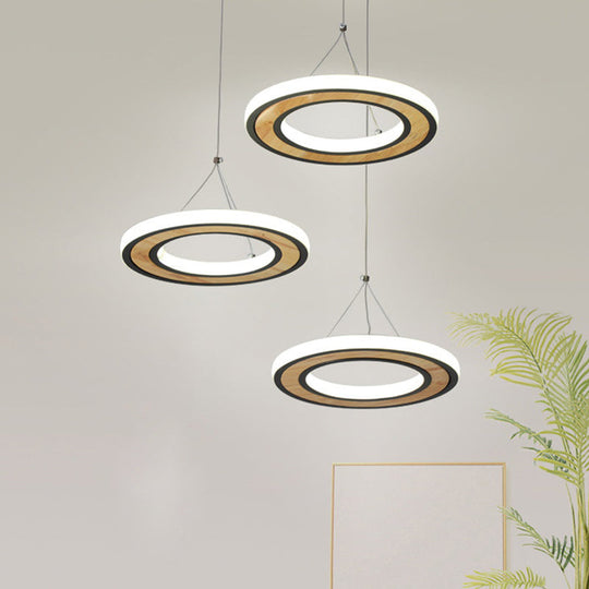Led Metal Ring Ceiling Lighting - Modern Style 3-Light Pendant Lamp In Black For Living Room