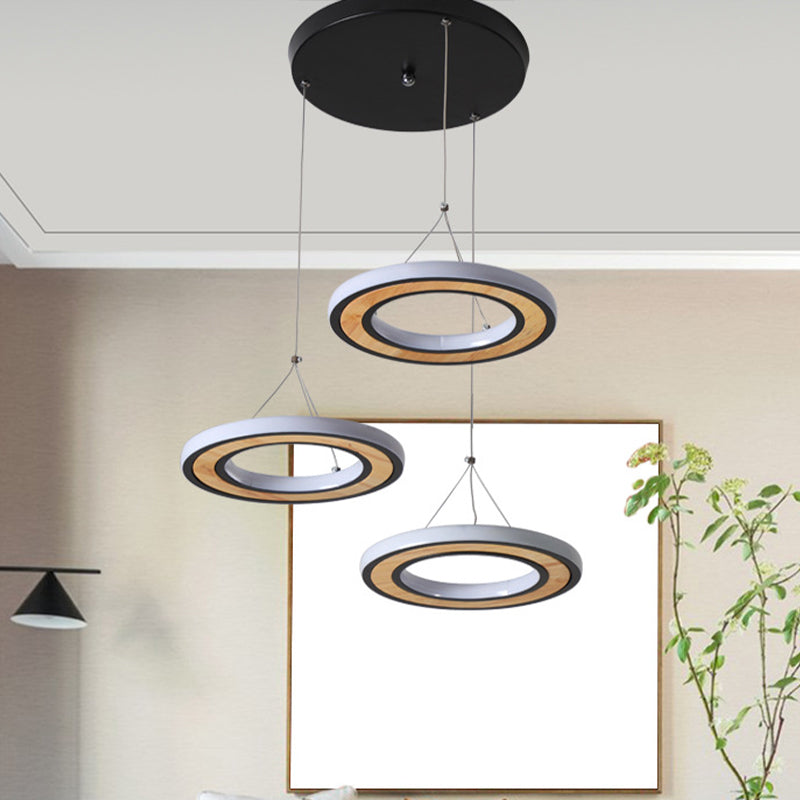Led Metal Ring Ceiling Lighting - Modern Style 3-Light Pendant Lamp In Black For Living Room