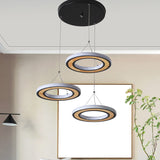 Led Metal Ring Ceiling Lighting - Modern Style 3-Light Pendant Lamp In Black For Living Room