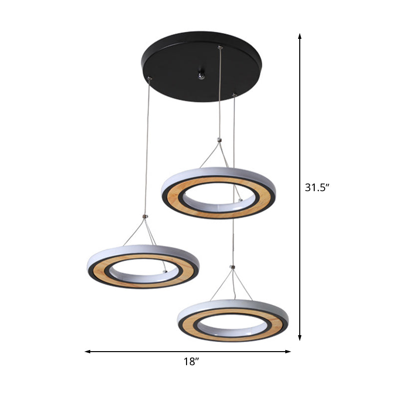 Led Metal Ring Ceiling Lighting - Modern Style 3-Light Pendant Lamp In Black For Living Room